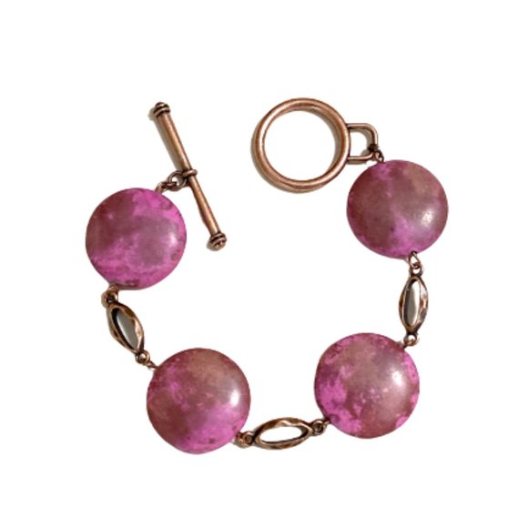 2/$20, Viva Magenta Agate Boho Bracelet, Chunky Bold Statement Copper Chain - Picture 9 of 9